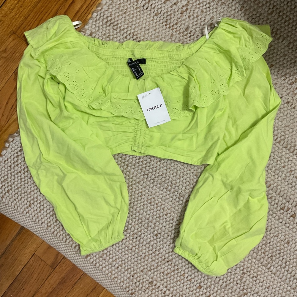 Forever 21 Neon Green Ruffle Blouse